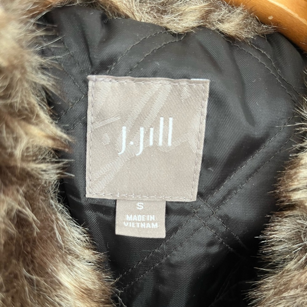 J Jill Utility Tweed vest faux fur adjustable brown size s - Picture 7 of 13
